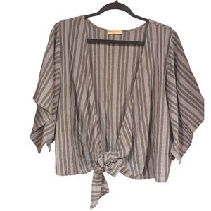 Natural by Known Supply Dexter Periwinkle Stripe‎ Tie Front Crop Top M L